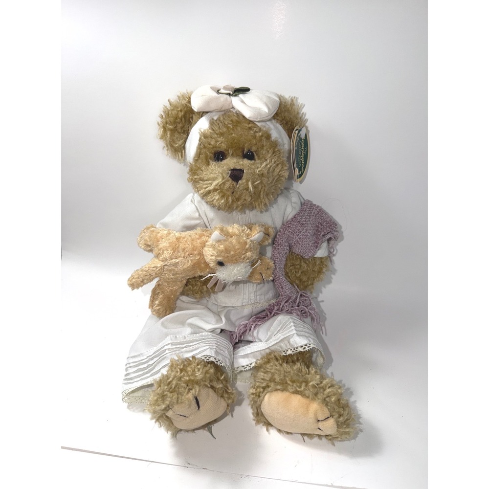Bearington Collection Plush Teddy Bear with Kitten and Pajamas 14 inch